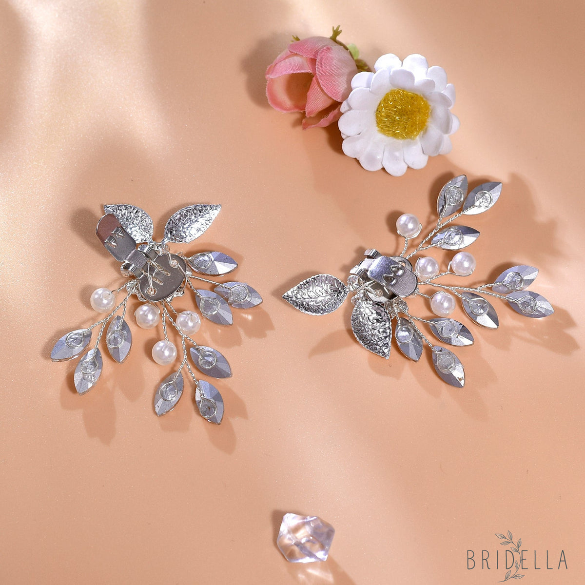 Leaf Rhinestone Bridal Shoe Clips Wedding Heel Decoration - Bridella BHX67 - White