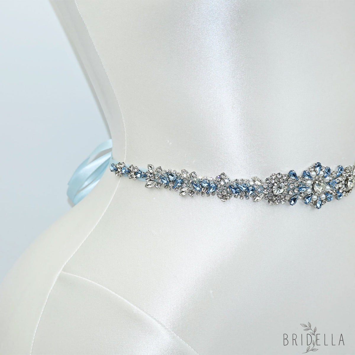 Light Blue Rhinestone & Pearl Belt - Bridella BS351QL - light blue - Blets