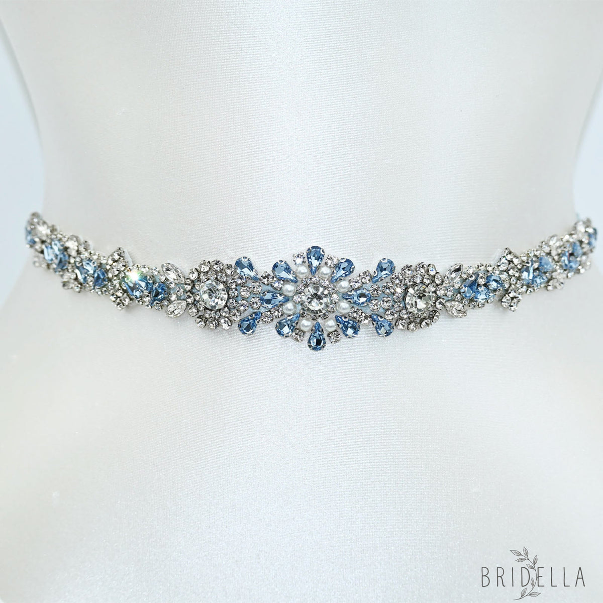 Light Blue Rhinestone & Pearl Belt - Bridella BS351QL - light blue - Blets