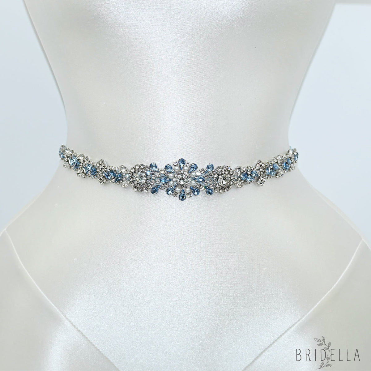 Light Blue Rhinestone & Pearl Belt - Bridella BS351QL - light blue - Blets