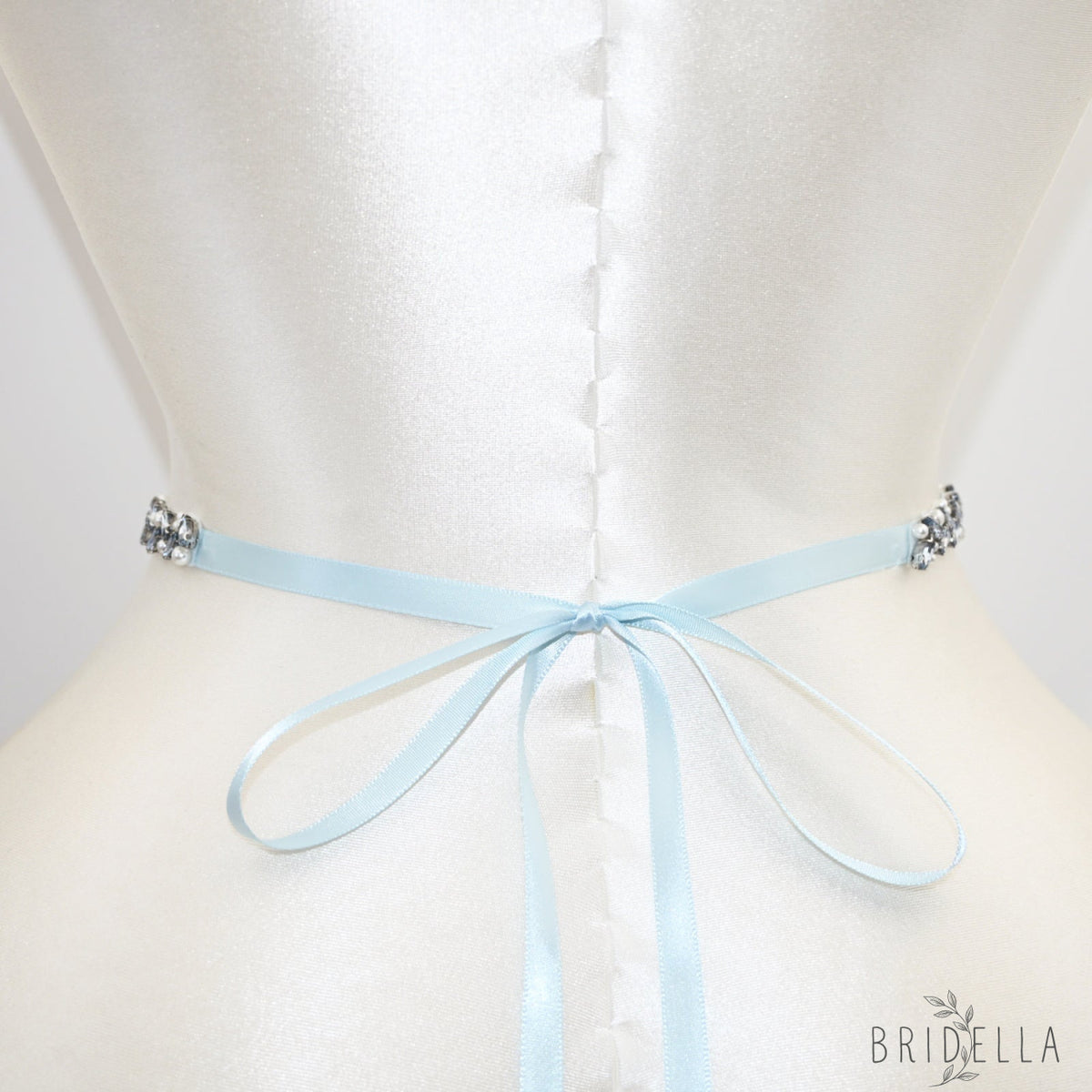 Light Blue Rhinestone Pearl Bridal Belt Wedding Sash – Bridella BS383QL - Light Blue Ribbon - Blets