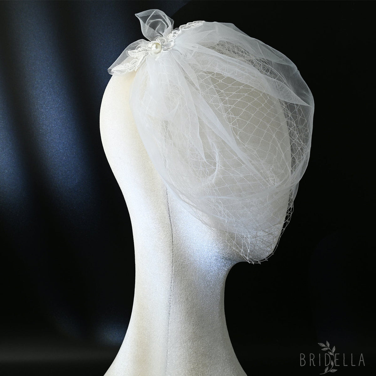 Lightweight Pearl Bow Birdcage Wedding Veil - Bridella BVA14-W - Ivory