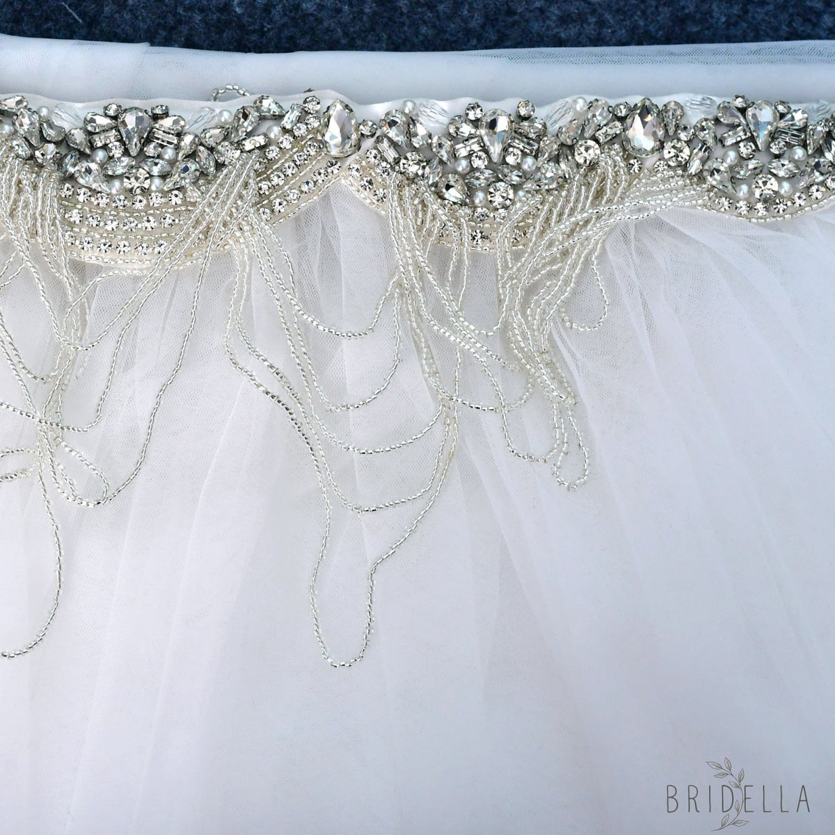 Luxury Crystal Beaded Extra Long Bridal Cape Veil - Bridella BVG47 - Ivory
