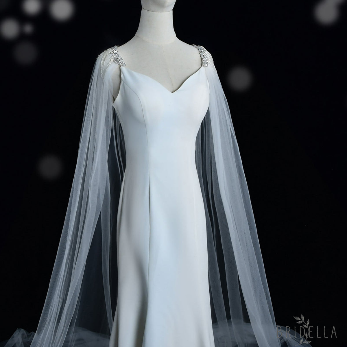 Luxury Crystal Beaded Extra Long Bridal Cape Veil - Bridella BVG47 - Ivory
