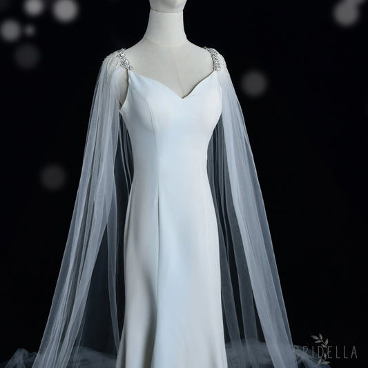 Luxury Crystal Beaded Extra Long Bridal Cape Veil - Bridella BVG47 - Ivory
