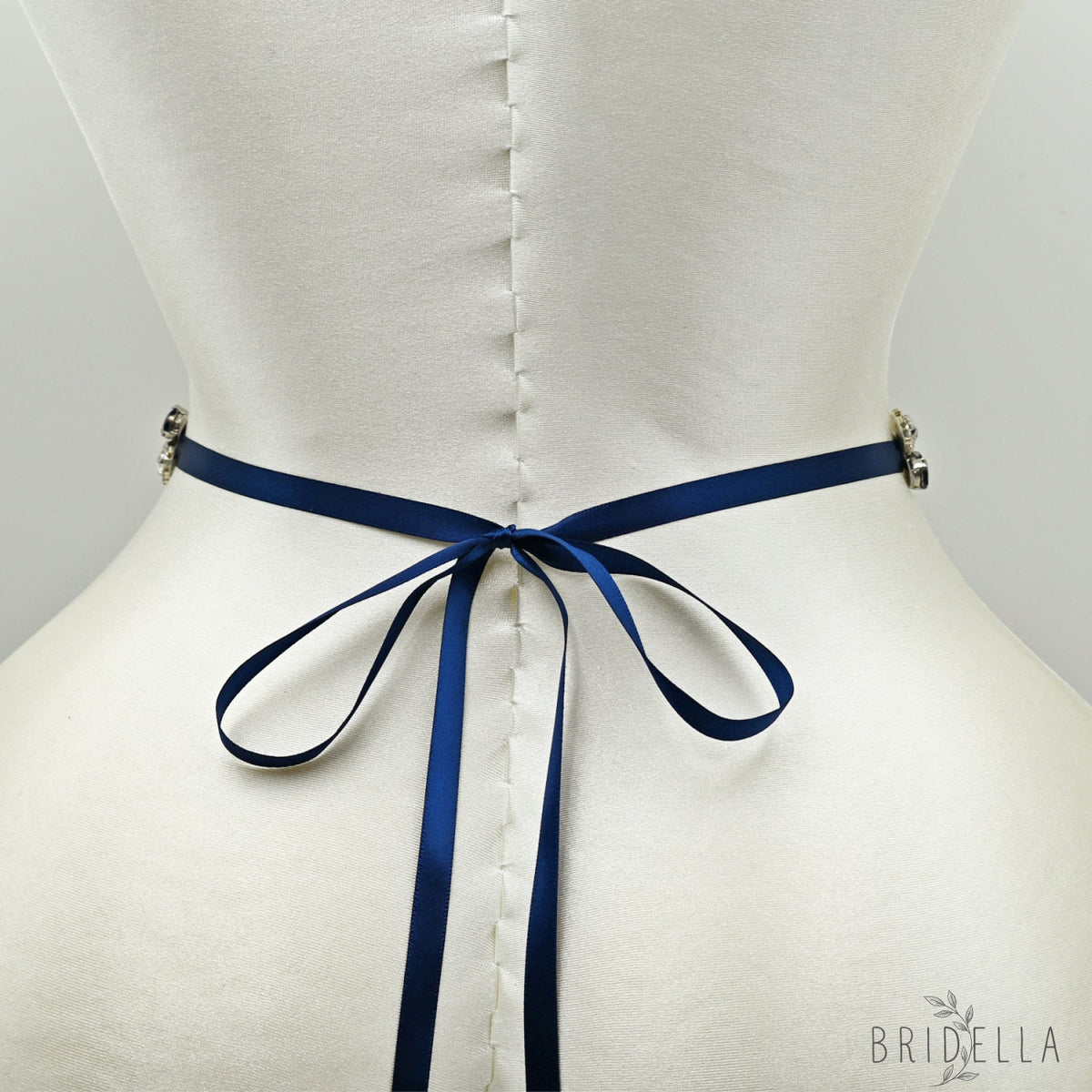 Navy Blue Rhinestone Bridal Belt Adjustable Waist Sash Bridella BS212ML - Navy - Belts