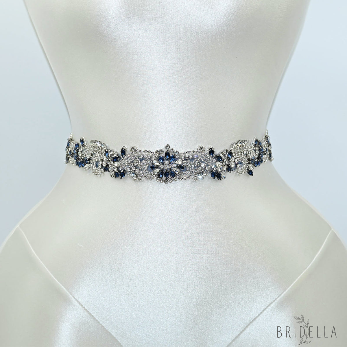 Navy Blue Rhinestone Bridal Sash Wedding Dress Belt – Bridella BS106ML - Navy - Belts