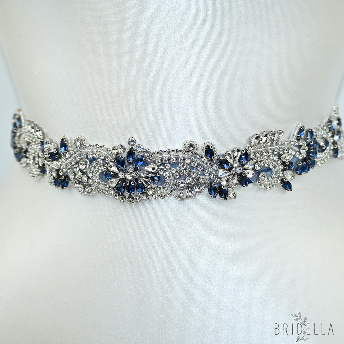 Navy Blue Rhinestone Bridal Sash Wedding Dress Belt – Bridella BS106ML - Navy - Belts