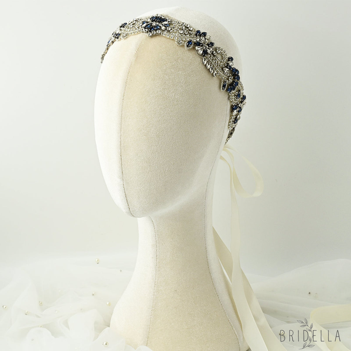 Navy Blue Rhinestone Bridal Sash Wedding Dress Belt – Bridella BS106ML - Navy - Belts