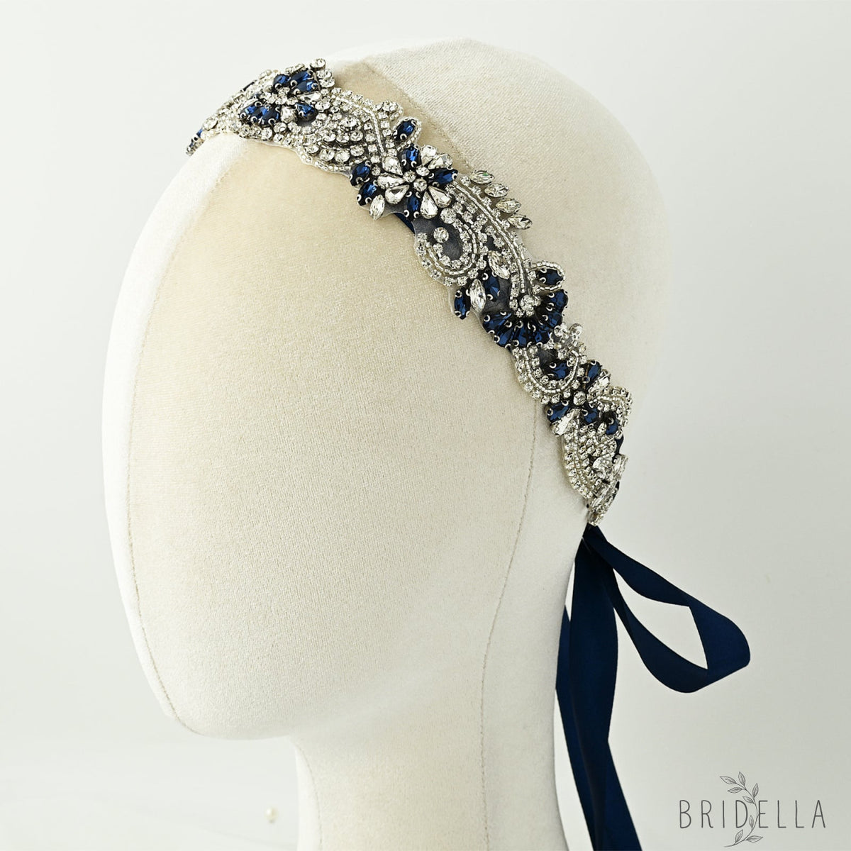 Navy Blue Rhinestone Bridal Sash Wedding Dress Belt – Bridella BS106ML - Navy - Belts