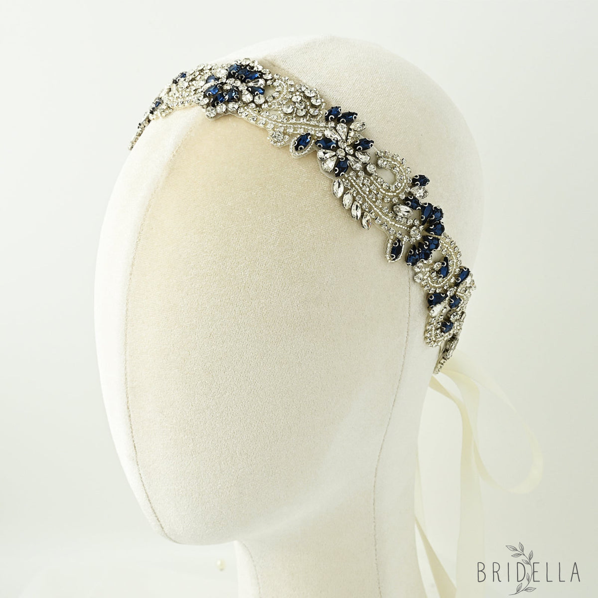 Navy Blue Rhinestone Bridal Sash Wedding Dress Belt – Bridella BS106ML - Navy - Belts