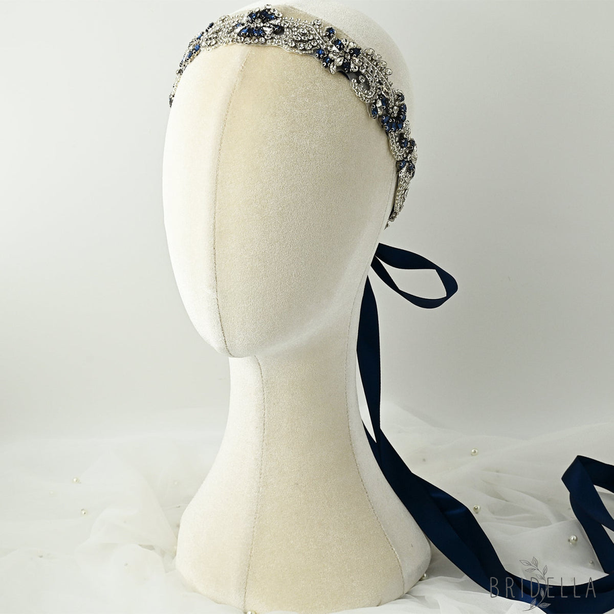 Navy Blue Rhinestone Bridal Sash Wedding Dress Belt – Bridella BS106ML - Navy - Belts
