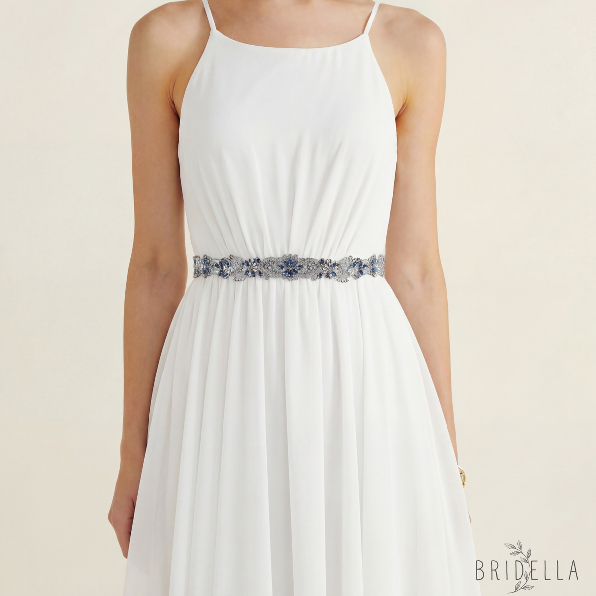 Navy Blue Rhinestone Bridal Sash Wedding Dress Belt – Bridella BS106ML - Navy - Belts