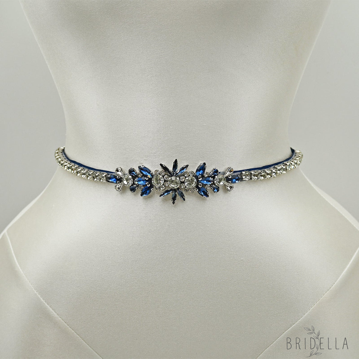 Navy Blue Rhinestone Bridal Sash Wedding Dress Belt – Bridella BS166ML - Navy - Belts