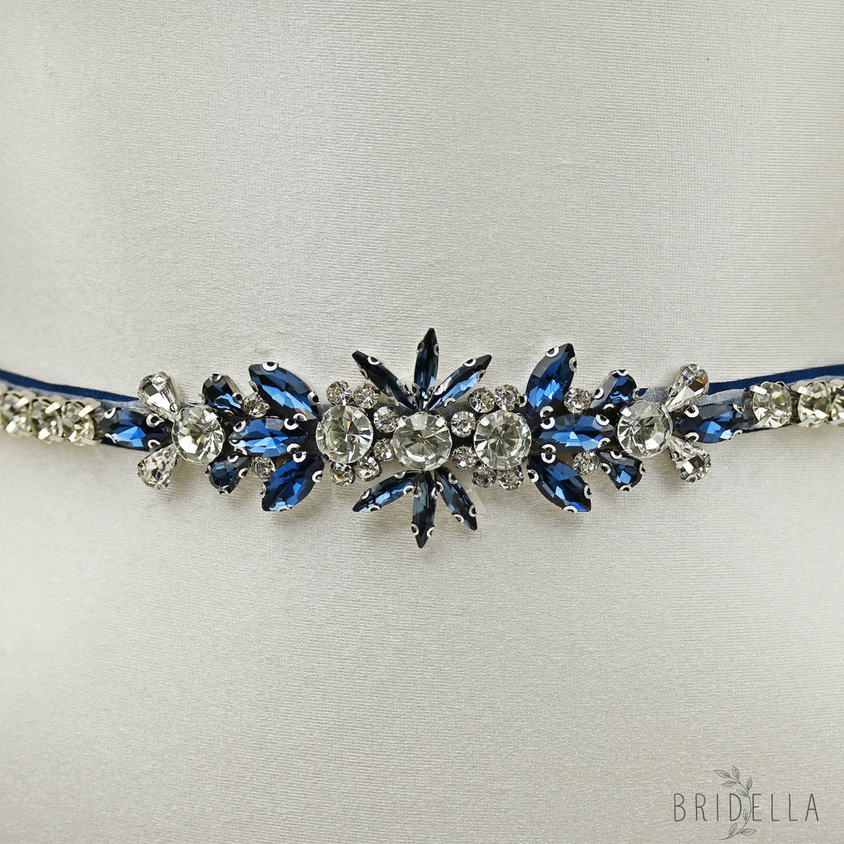 Navy Blue Rhinestone Bridal Sash Wedding Dress Belt – Bridella BS166ML - Navy - Belts