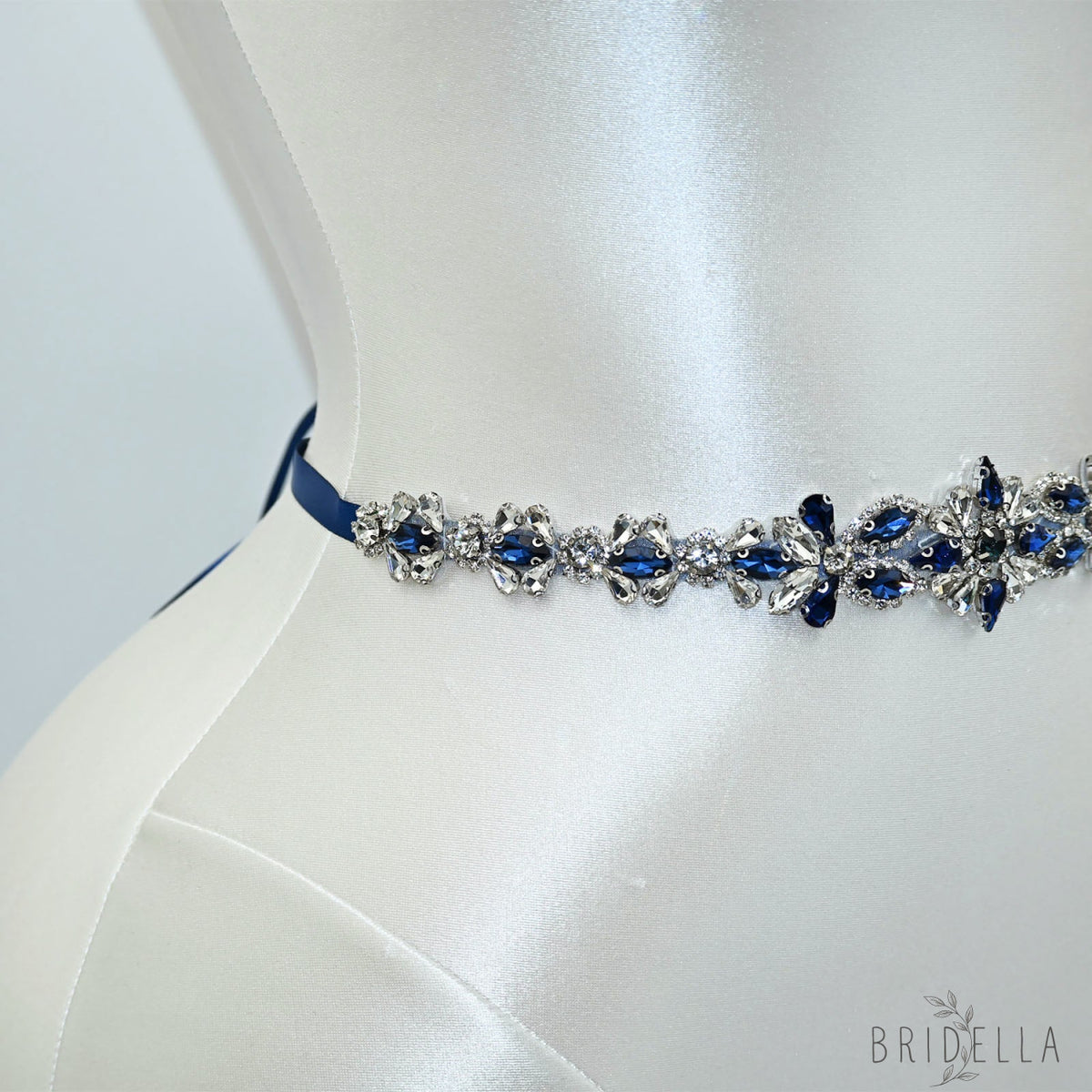 Navy Blue Rhinestone Bridal Sash Wedding Dress Belt – Bridella BS167ML - Navy - Belts