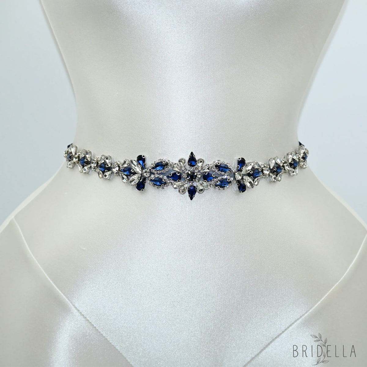 Navy Blue Rhinestone Bridal Sash Wedding Dress Belt – Bridella BS167ML - Navy - Belts