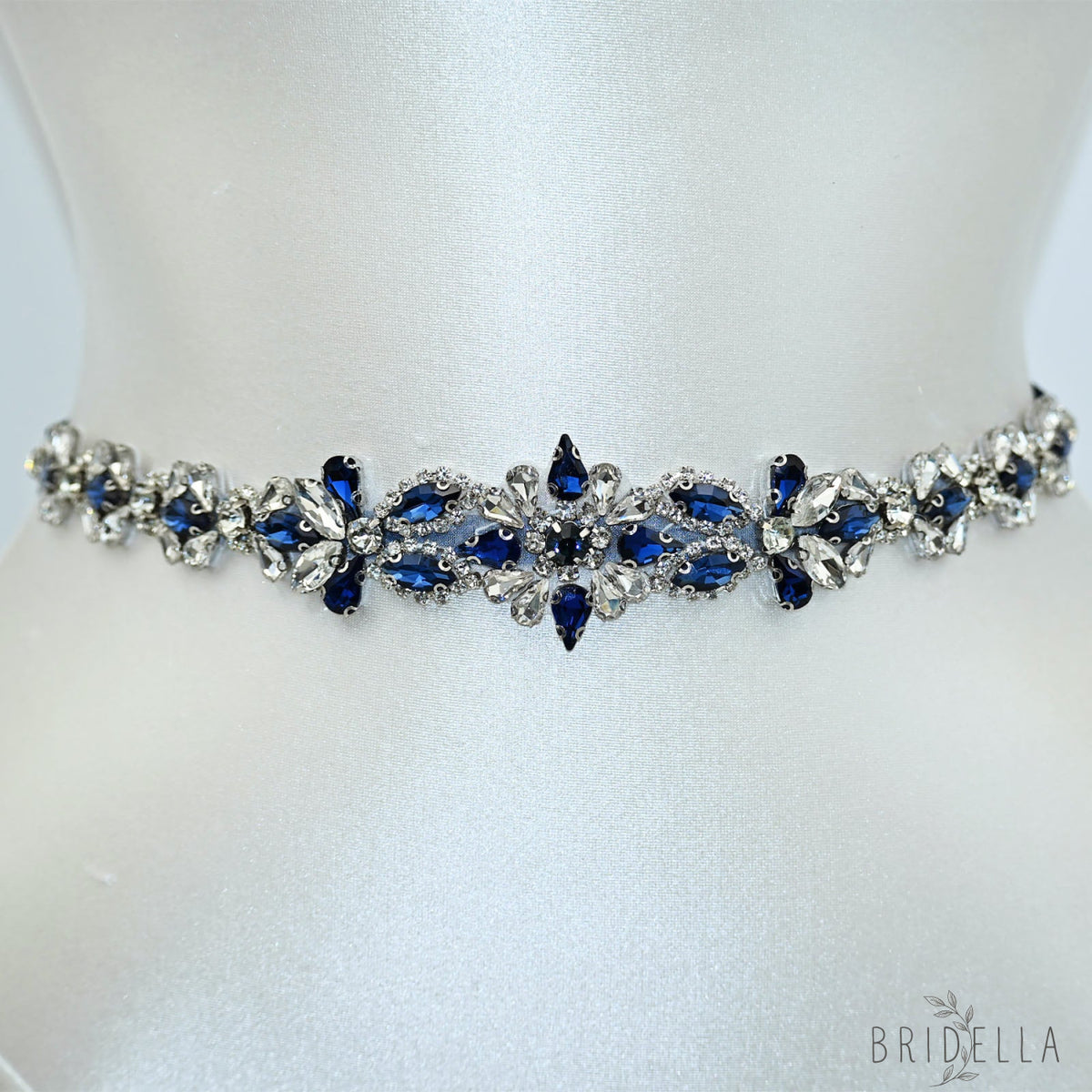 Navy Blue Rhinestone Bridal Sash Wedding Dress Belt – Bridella BS167ML - Navy - Belts