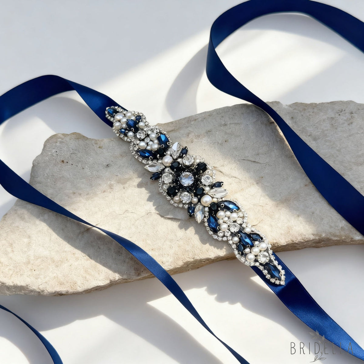 Navy Rhinestone Belt - Bridella BS162ML - ink blue - Blets