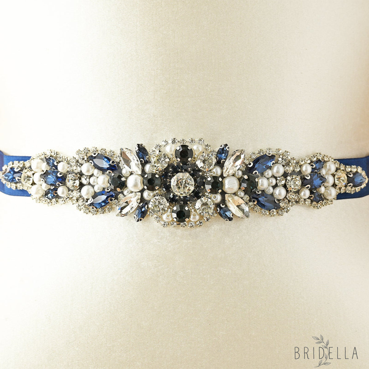 Navy Rhinestone Belt - Bridella BS162ML - ink blue - Blets