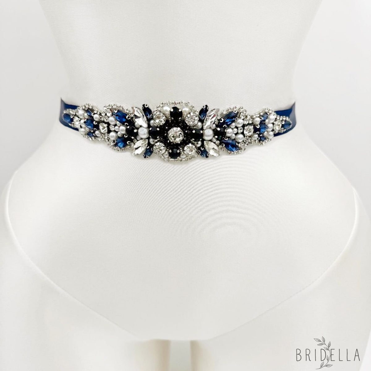 Navy Rhinestone Belt - Bridella BS162ML - ink blue - Blets