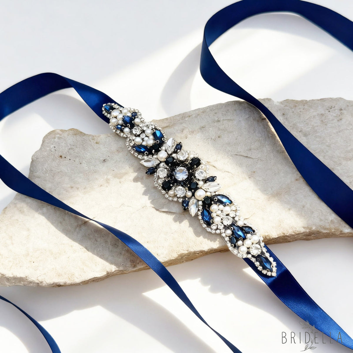 Navy Rhinestone Belt - Bridella BS162ML - ink blue - Blets