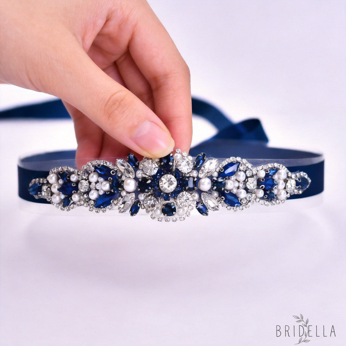 Navy Rhinestone Belt - Bridella BS162ML - ink blue - Blets
