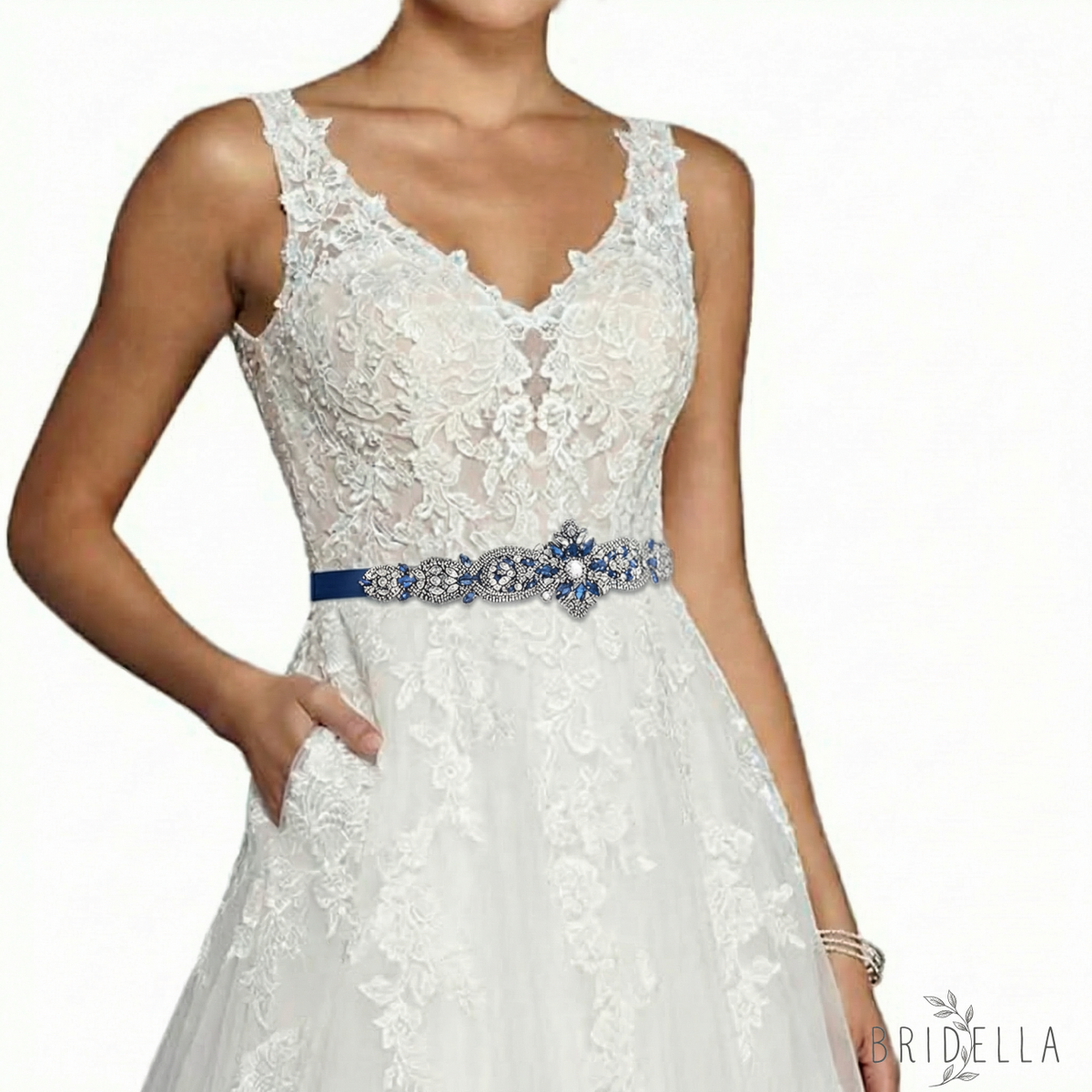 Navy Rhinestone Belt - Bridella BS84ML - Navy - Blets