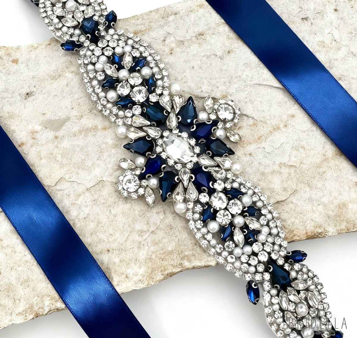 Navy Rhinestone Belt - Bridella BS84ML - Navy - Blets