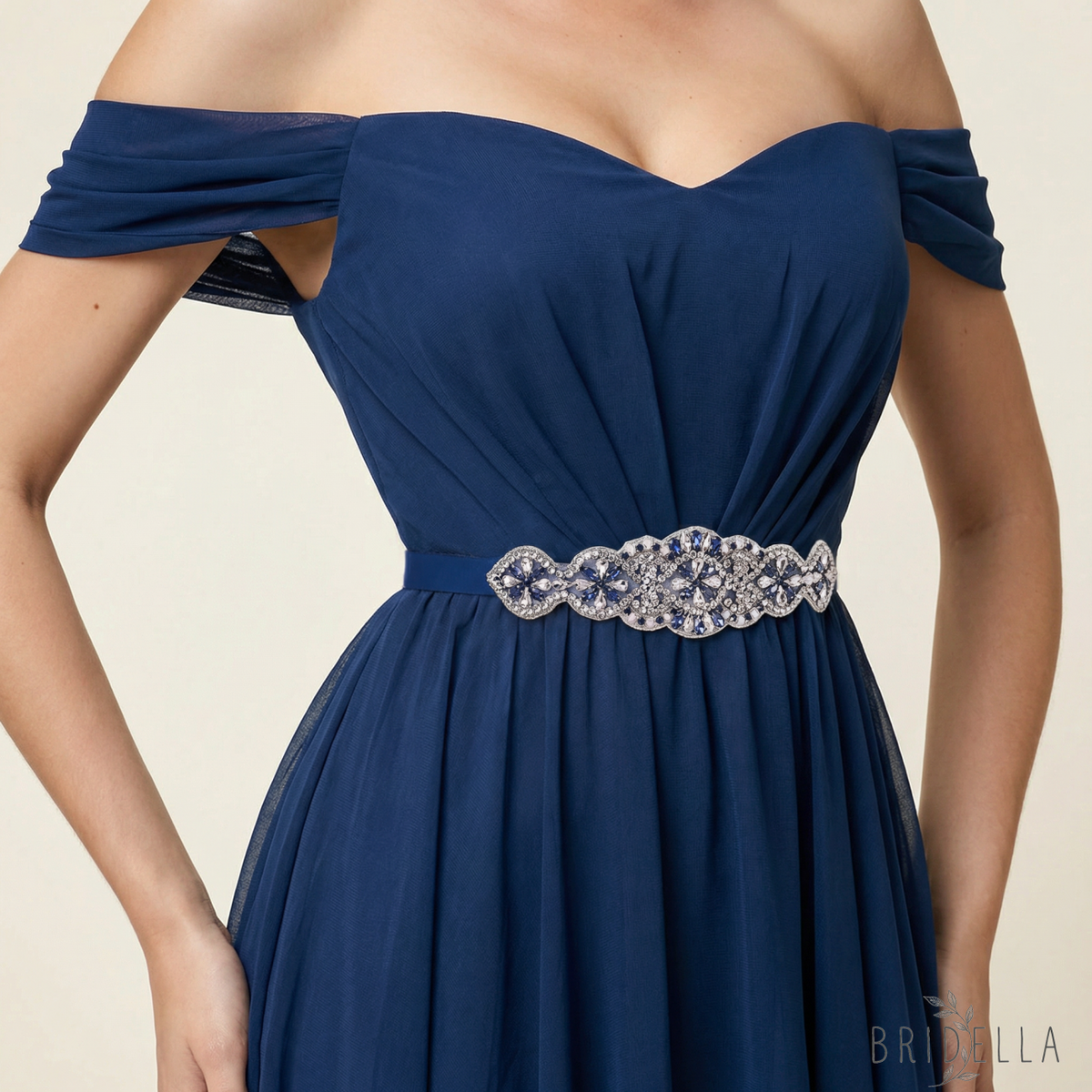 Navy Rhinestone Belt - Bridella BS94ML - Navy - Blets