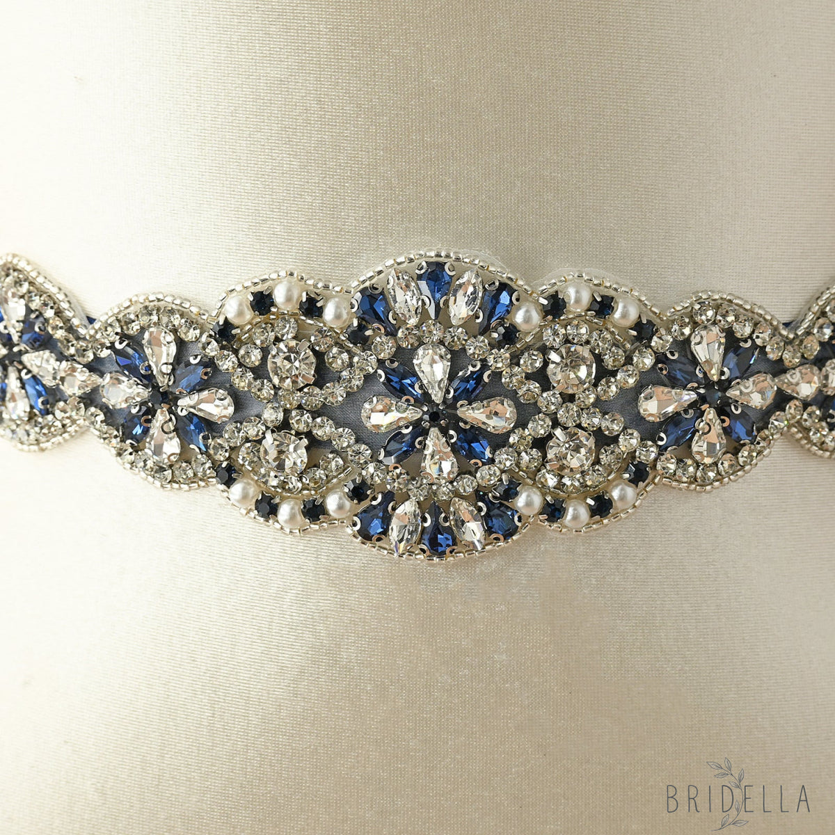 Navy Rhinestone Belt - Bridella BS94ML - Navy - Blets