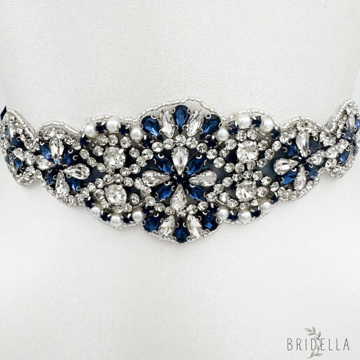 Navy Rhinestone Belt - Bridella BS94ML - Navy - Blets