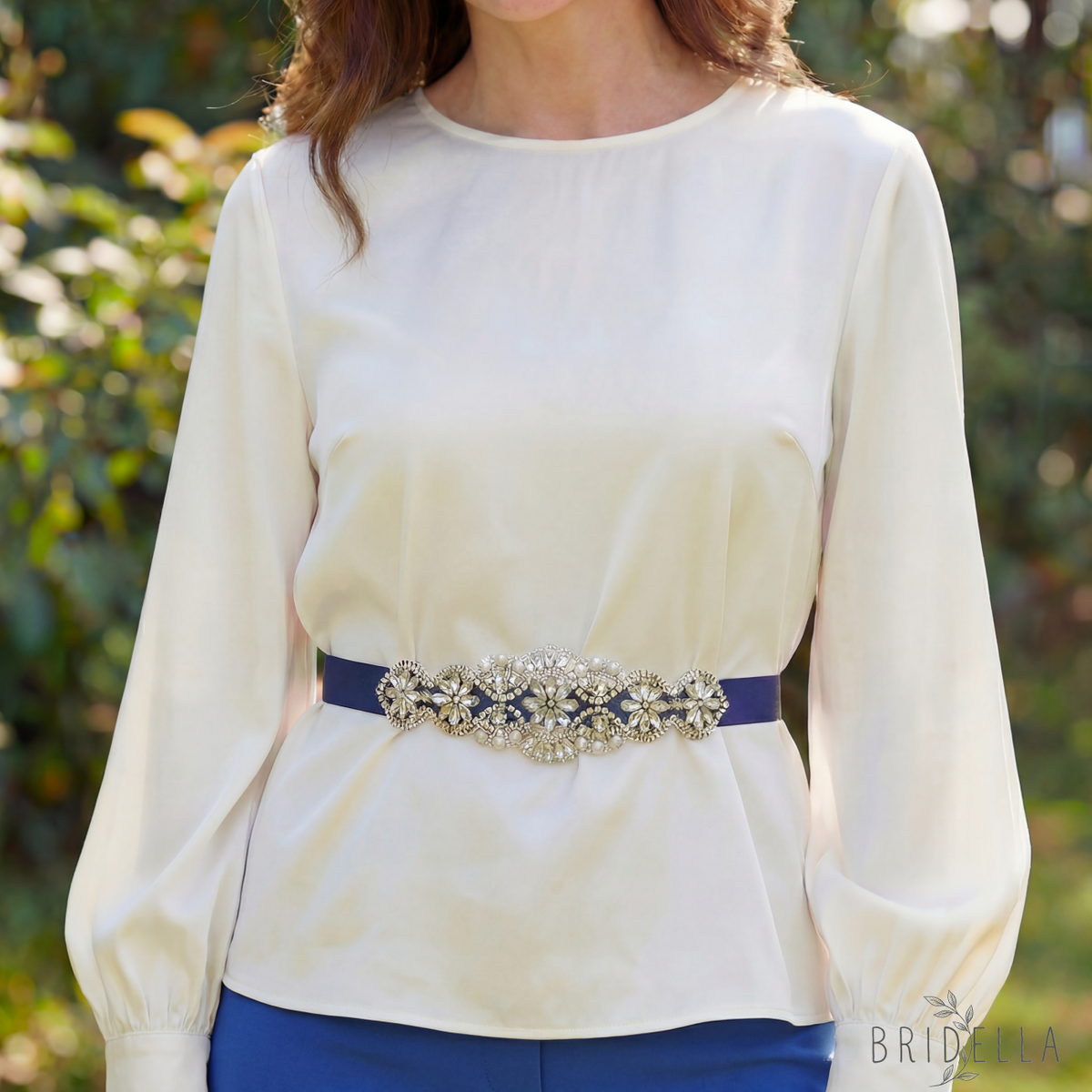 Navy Rhinestone Belt - Bridella BS94ML - Navy - Blets