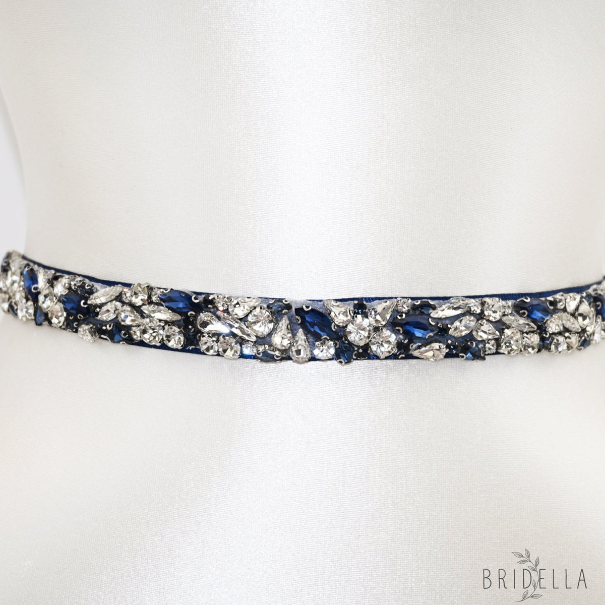 Navy Rhinestone Bridal Belt – Bridella BS85ML - Navy Blue Ribbon - Belts