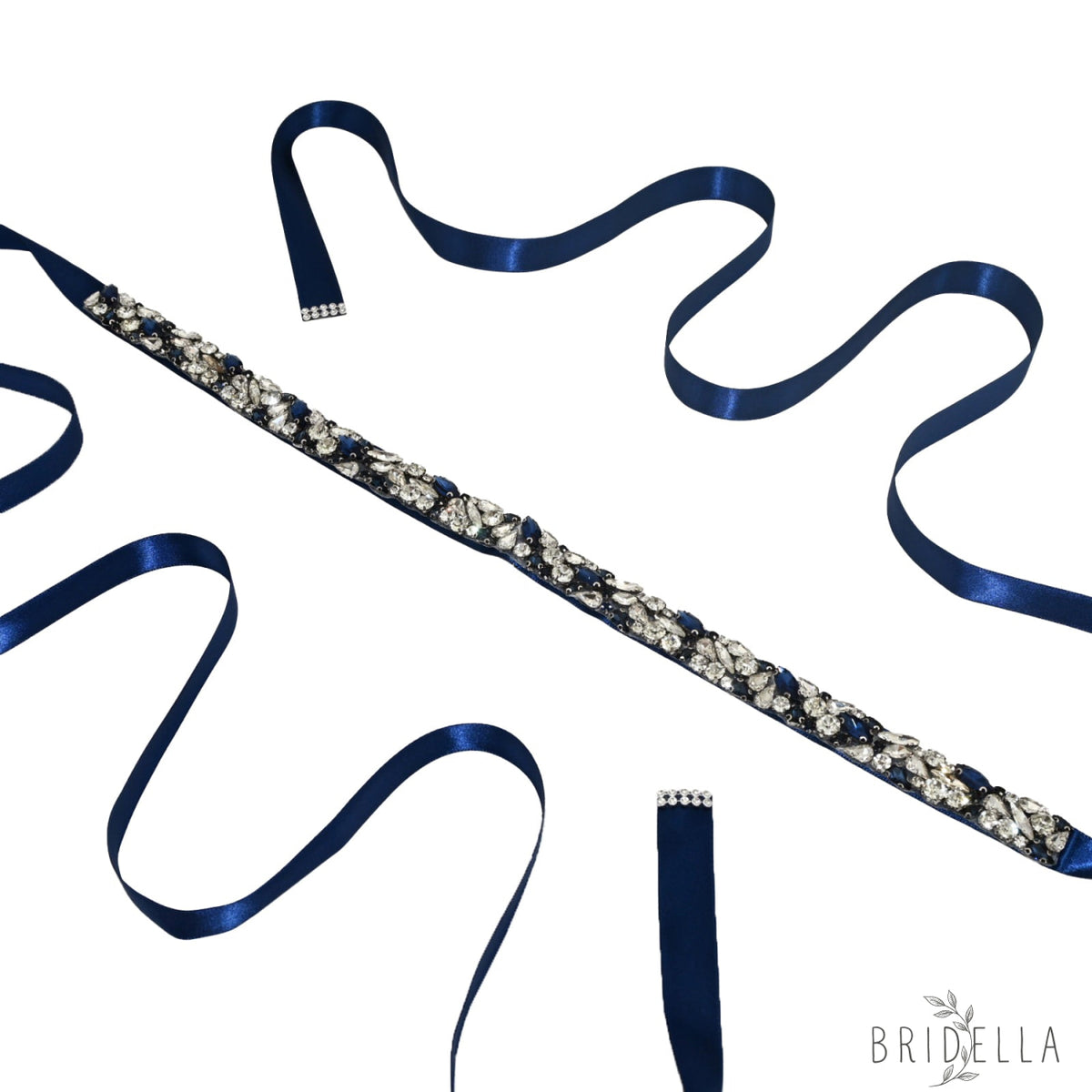 Navy Rhinestone Bridal Belt – Bridella BS85ML - Navy Blue Ribbon - Belts