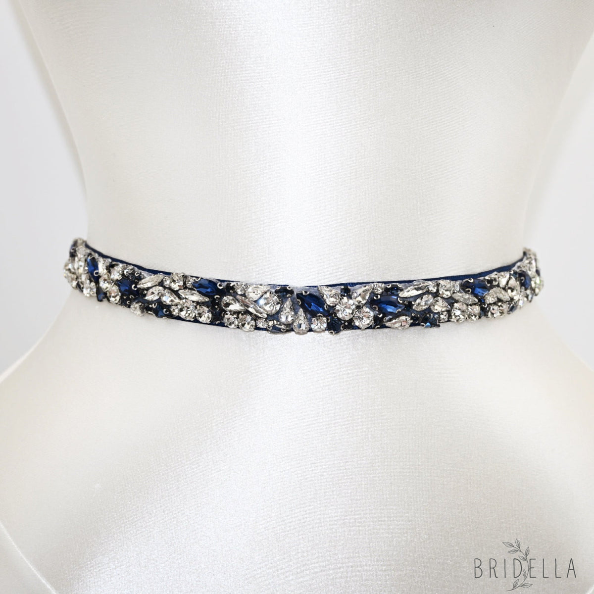 Navy Rhinestone Bridal Belt – Bridella BS85ML - Navy Blue Ribbon - Belts