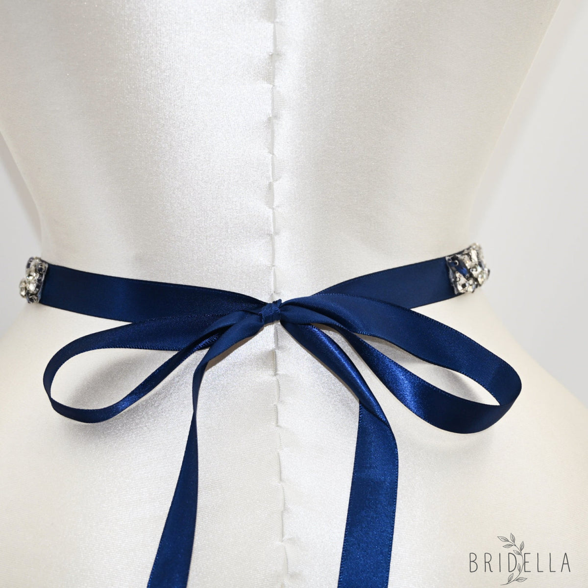 Navy Rhinestone Bridal Belt – Bridella BS85ML - Navy Blue Ribbon - Belts