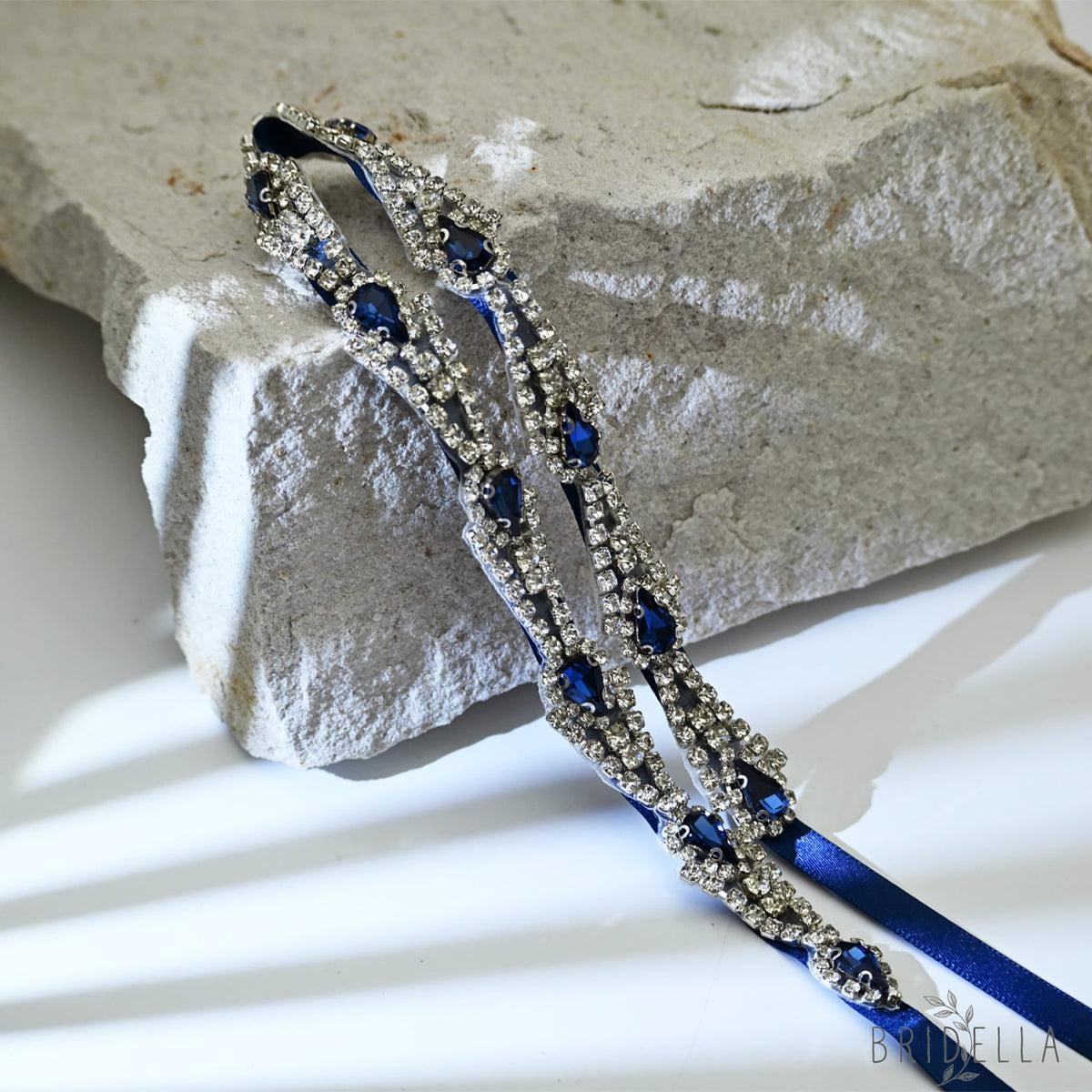 Navy Rhinestone Bridal Belt Wedding Sash - Navy Blue Ribbon - Belts