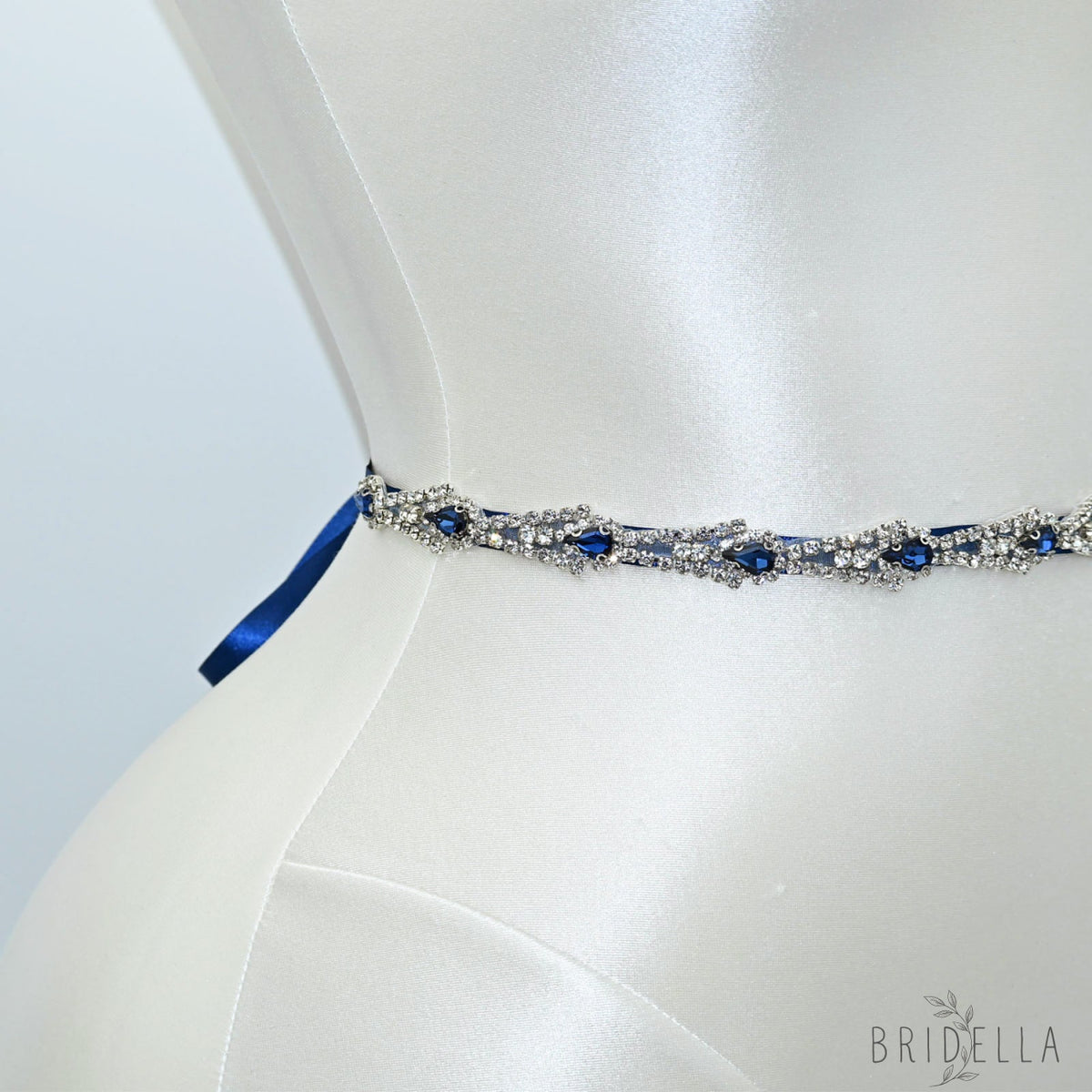 Navy Rhinestone Bridal Belt Wedding Sash - Navy Blue Ribbon - Belts