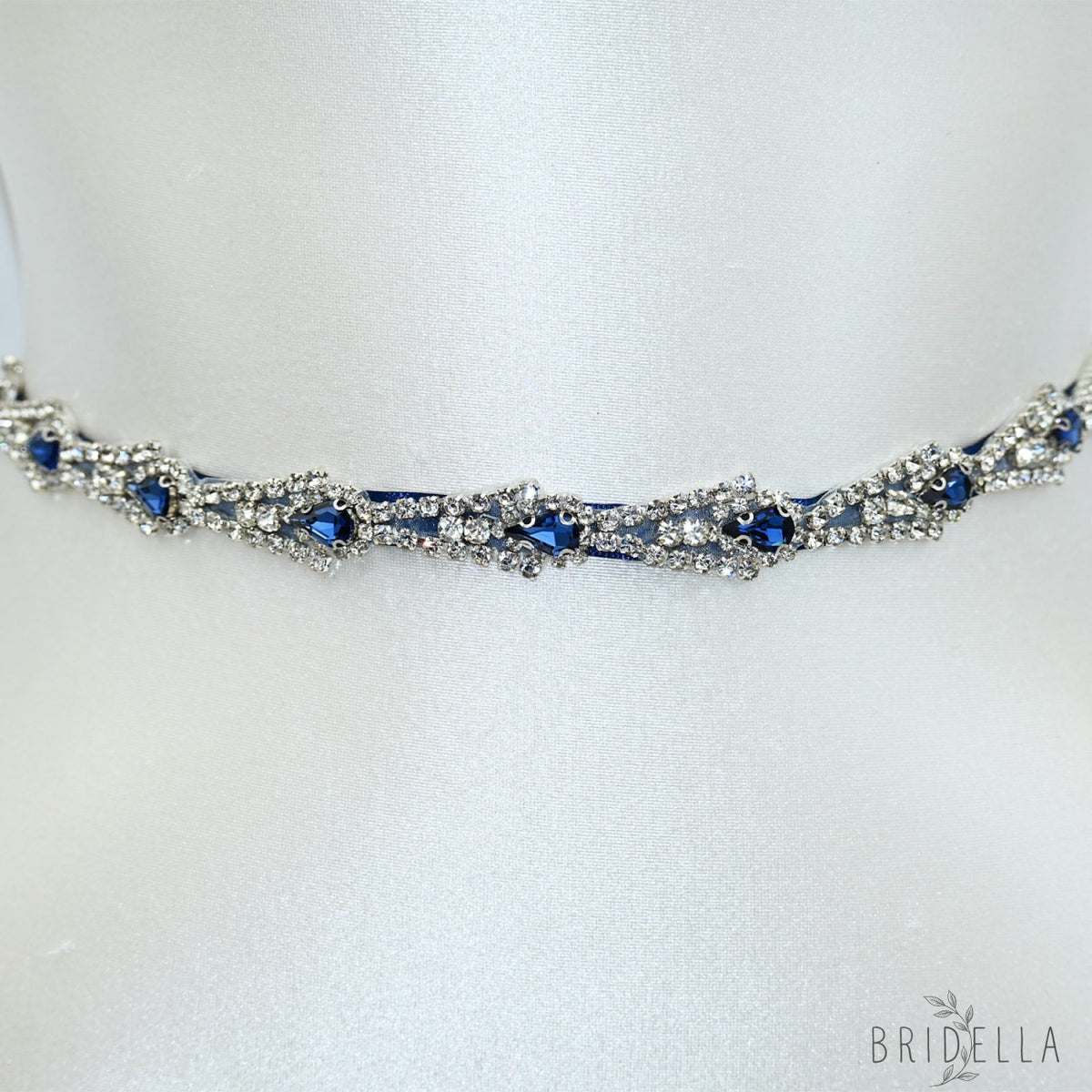 Navy Rhinestone Bridal Belt Wedding Sash - Navy Blue Ribbon - Belts
