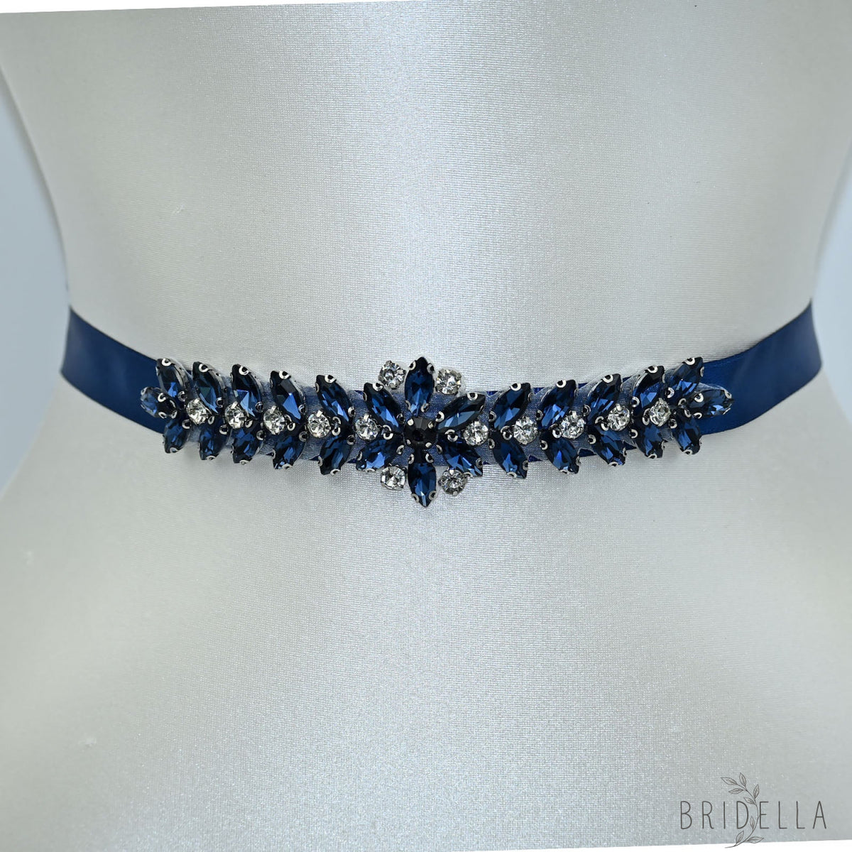 Navy Rhinestone Bridal Belt Wedding Sash - Navy Blue Ribbon - Belts