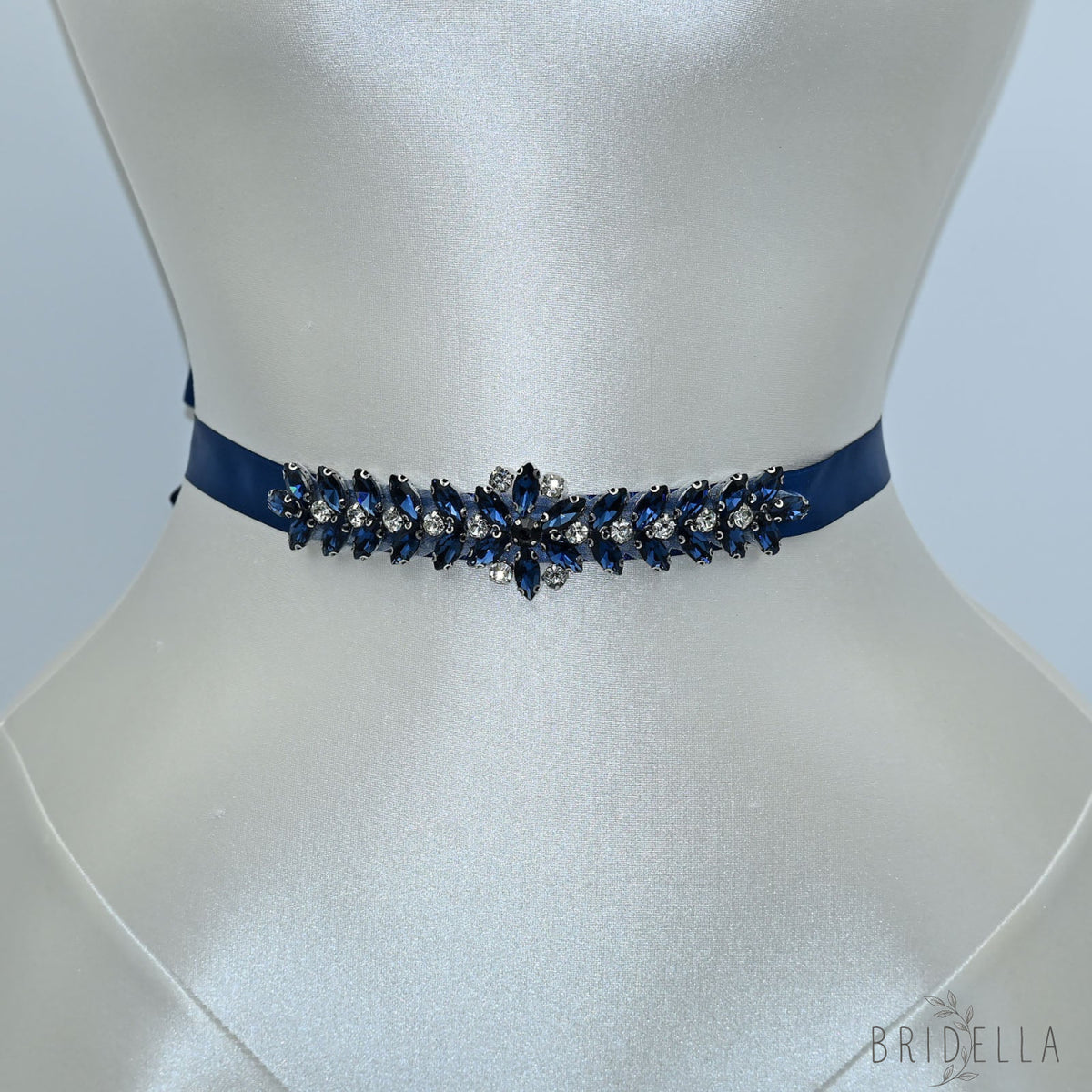 Navy Rhinestone Bridal Belt Wedding Sash - Navy Blue Ribbon - Belts