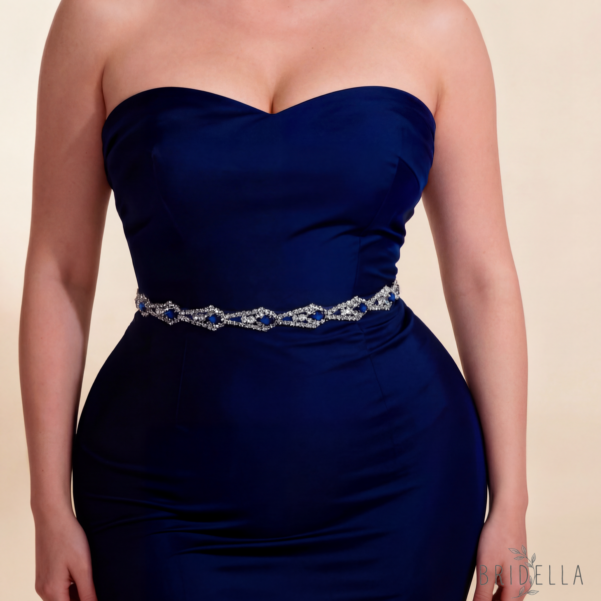 Navy Rhinestone Bridal Belt Wedding Sash - Navy Blue Ribbon - Belts