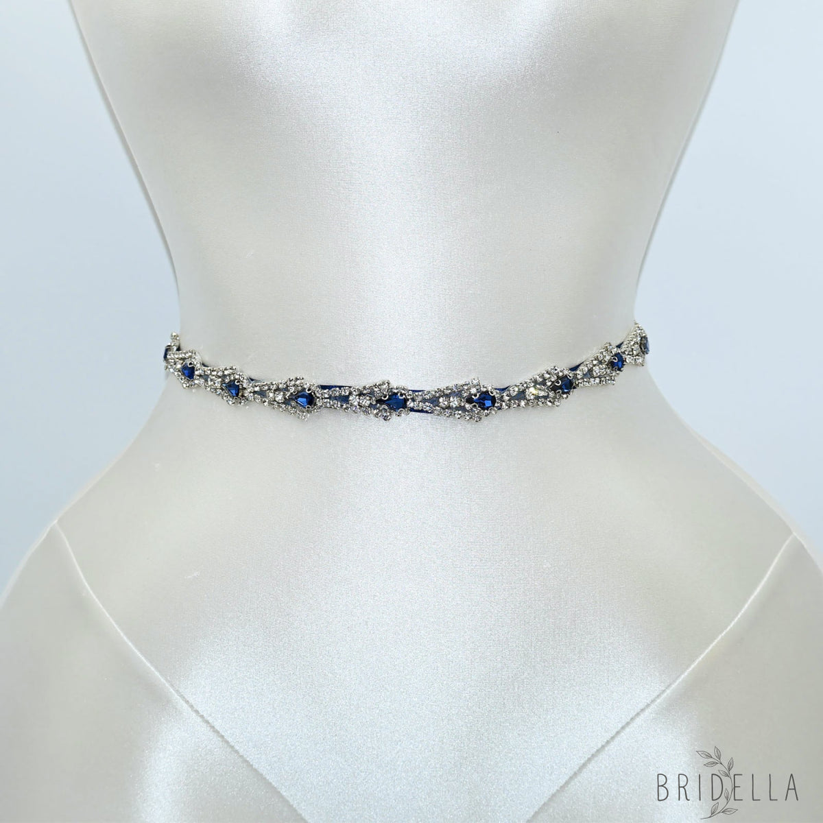 Navy Rhinestone Bridal Belt Wedding Sash - Navy Blue Ribbon - Belts