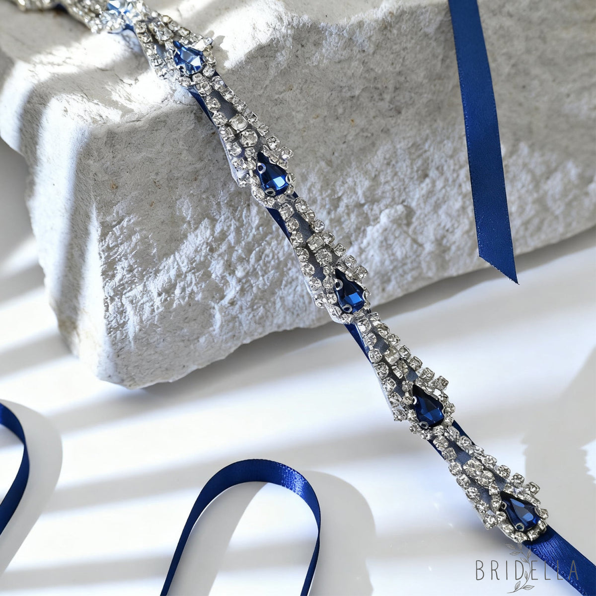 Navy Rhinestone Bridal Belt Wedding Sash - Navy Blue Ribbon - Belts