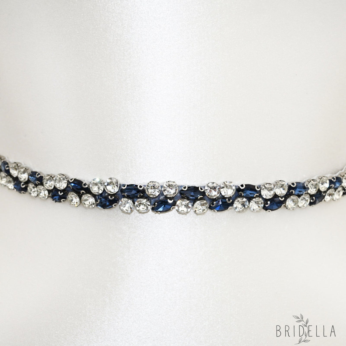 Navy Rhinestone Bridal Belt Wedding Sash - Navy Blue RIbbon - Blets