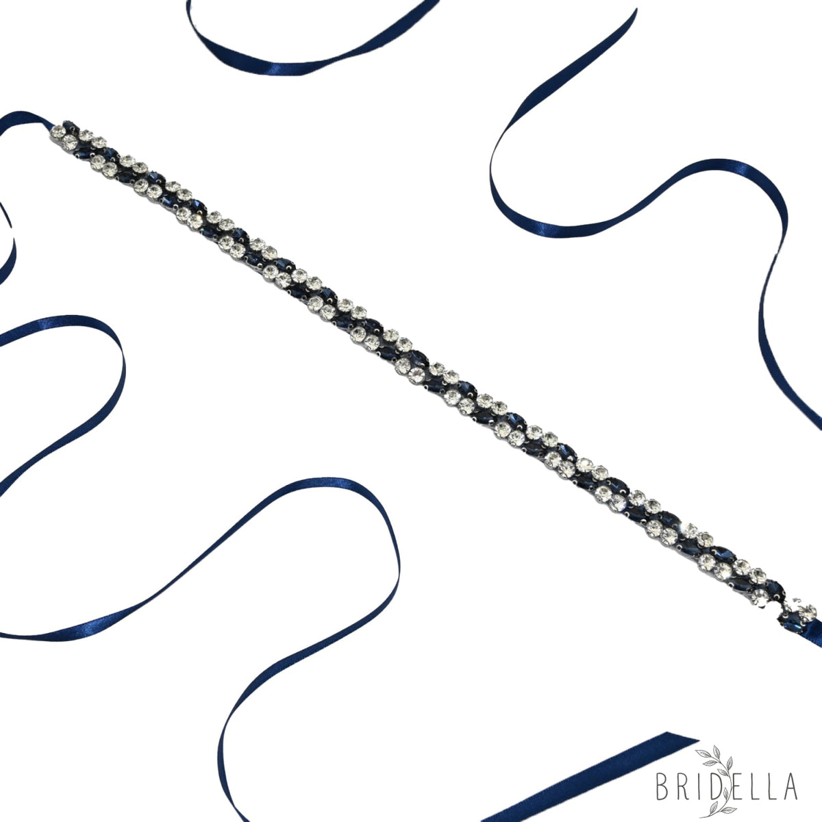 Navy Rhinestone Bridal Belt Wedding Sash - Navy Blue RIbbon - Blets
