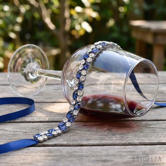Navy Rhinestone Bridal Belt Wedding Sash - Navy Blue RIbbon - Blets