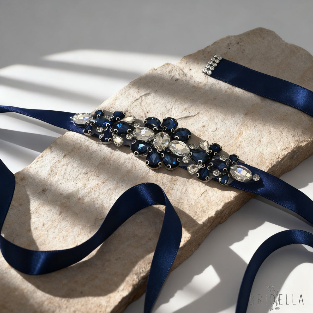 Navy Rhinestone Bridal Belt Wedding Sash - Navy Blue Ribbon - Blets