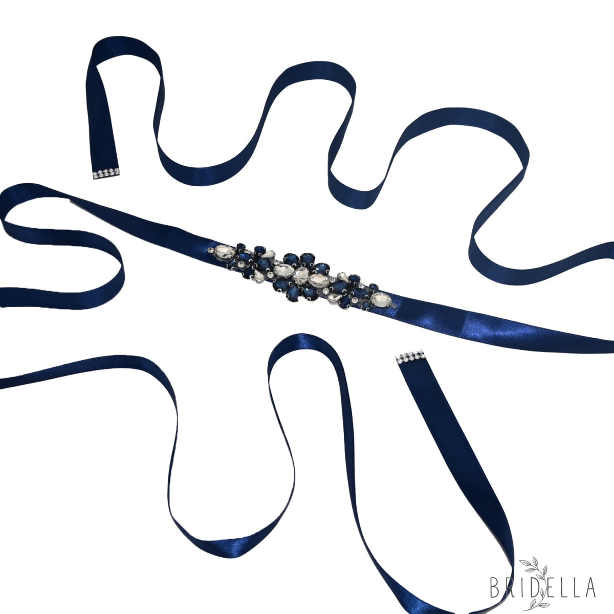 Navy Rhinestone Bridal Belt Wedding Sash - Navy Blue Ribbon - Blets